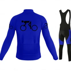 Men's Long Sleeve Cycling Jersey with Bib Tights Blue Bike 3D Pad Breathable Quick Dry Sports Graphic Clothing Apparel