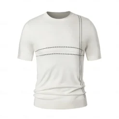 Men's Lyocell T Shirt Horizontal Vertical Stripes Crew Neck School Training Short Sleeve Side Stripe Stripe Clothing Apparel Knitwear Vacation Vintage Neutral