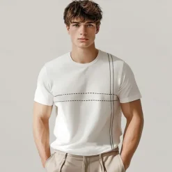 Men's Lyocell T Shirt Horizontal Vertical Stripes Crew Neck School Training Short Sleeve Side Stripe Stripe Clothing Apparel Knitwear Vacation Vintage Neutral