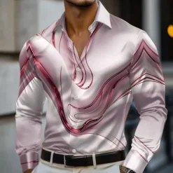 Men's Marble Abstract Liquid Art Satin Shirt Dress Shirt Long Sleeve Fashion Casual Vacation Holiday Summer Spring Fall Turndown Collared Shirts 3D Print Button Up Shirts Pink Blue Gold Green Gray