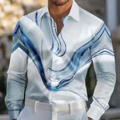 Men's Marble Abstract Liquid Art Satin Shirt Dress Shirt Long Sleeve Fashion Casual Vacation Dailywear Summer Spring Fall Turndown 3D Print Button Up Shirts Blue Purple Gold Green