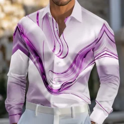 Men's Marble Abstract Liquid Art Satin Shirt Dress Shirt Long Sleeve Fashion Casual Vacation Dailywear Summer Spring Fall Turndown 3D Print Button Up Shirts Blue Purple Gold Green