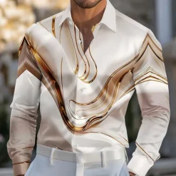 Men's Marble Abstract Liquid Art Satin Shirt Dress Shirt Long Sleeve Fashion Casual Vacation Dailywear Summer Spring Fall Turndown 3D Print Button Up Shirts Blue Purple Gold Green
