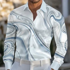 Men's Marble Abstract Liquid Art Shirt Satin Shirt Dress Shirt Long Sleeve Fashion Casual Vacation Dailywear Summer Spring Fall Turndown 3D Print Button Up Shirts Purple Khaki Light Blue