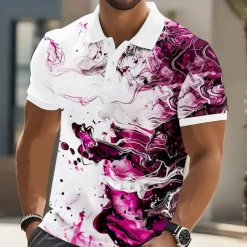 Men's Marble Polo Short Sleeve Polo Shirts Collared Shirts Casual Athleisure Buttons Summer Blue Purple Green