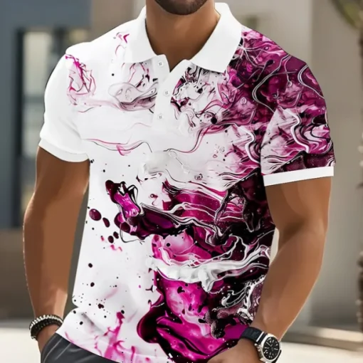 Men's Marble Polo Short Sleeve Polo Shirts Collared Shirts Casual Athleisure Buttons Summer Blue Purple Green