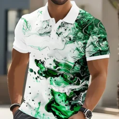 Men's Marble Polo Short Sleeve Polo Shirts Collared Shirts Casual Athleisure Buttons Summer Blue Purple Green