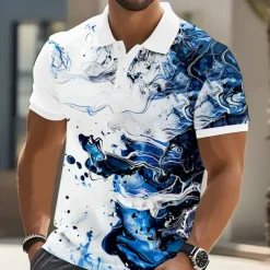 Men's Marble Polo Short Sleeve Polo Shirts Collared Shirts Casual Athleisure Buttons Summer Blue Purple Green
