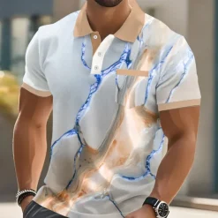 Men's Marble Polo Short Sleeve Polo Shirts Collared Shirts Business Casual Outdoor Athleisure Daily Wear 3D Print Buttons Summer Blue Purple Gold