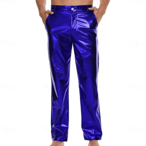 Men's Metallic Shiny Pants Night Club Pants 70s 80s 90s Disco Pant Party Dance Straight Leg Trousers