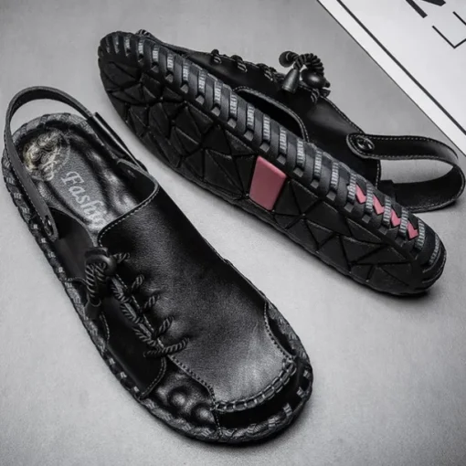 Men's Microfiber Leather Sandals Black Summer Sandals Slippers Handmade Shoes Flat Sandals Plus Size Casual Outdoor Vacation Beach Breathable Elastic Band Shoes Red Brown Yellow brown
