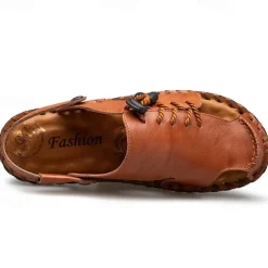 Men's Microfiber Leather Sandals Black Summer Sandals Slippers Handmade Shoes Flat Sandals Plus Size Casual Outdoor Vacation Beach Breathable Elastic Band Shoes Red Brown Yellow brown