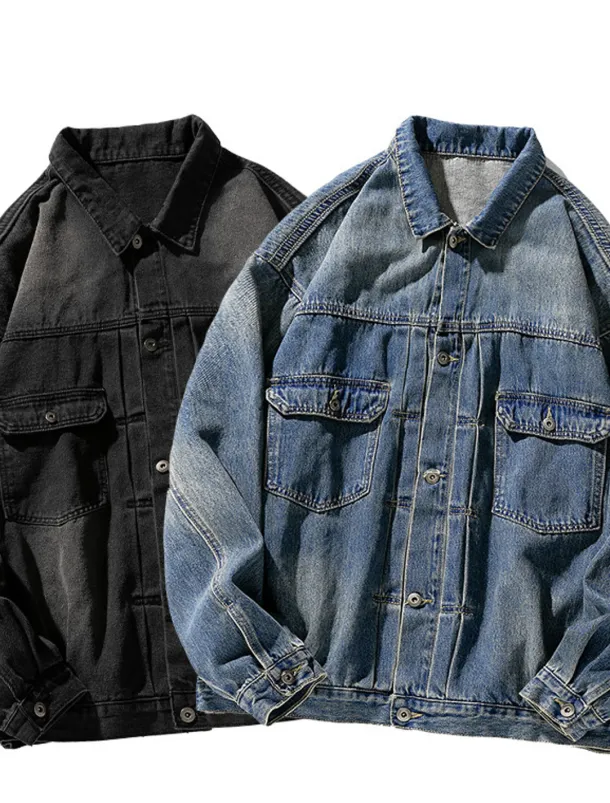 Men's Motorcycle Skulls Coat Jean Jacket Denim Jacket Breathable Comfortable Casual Sports & Outdoor Going out Weekend Buttons Print Fall & Winter Turndown Long Sleeve Black Blue