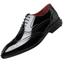 Men's Multicolor Patent Leather Oxford Shoes – Wingtip Brogue Design, Formal Lace-Up Dress Shoes for Weddings and Business Events
