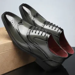 Men's Multicolor Patent Leather Oxford Shoes – Wingtip Brogue Design, Formal Lace-Up Dress Shoes for Weddings and Business Events