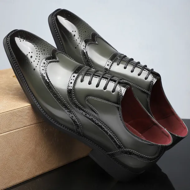 Men's Multicolor Patent Leather Oxford Shoes – Wingtip Brogue Design, Formal Lace-Up Dress Shoes for Weddings and Business Events
