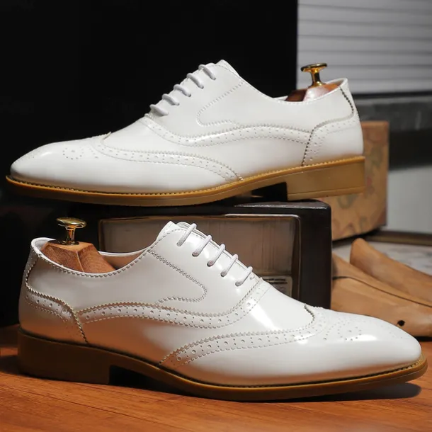 Men's Multicolor Patent Leather Oxford Shoes – Wingtip Brogue Design, Formal Lace-Up Dress Shoes for Weddings and Business Events