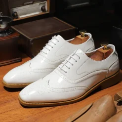 Men's Multicolor Patent Leather Oxford Shoes – Wingtip Brogue Design, Formal Lace-Up Dress Shoes for Weddings and Business Events