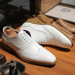 Men's Multicolor Patent Leather Oxford Shoes – Wingtip Brogue Design, Formal Lace-Up Dress Shoes for Weddings and Business Events