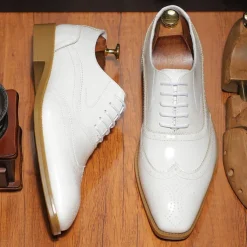 Men's Multicolor Patent Leather Oxford Shoes – Wingtip Brogue Design, Formal Lace-Up Dress Shoes for Weddings and Business Events