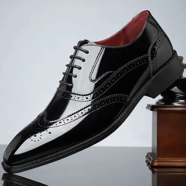 Men's Multicolor Patent Leather Oxford Shoes – Wingtip Brogue Design, Formal Lace-Up Dress Shoes for Weddings and Business Events