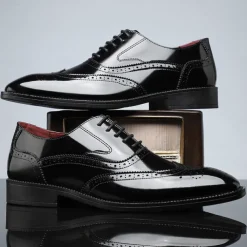 Men's Multicolor Patent Leather Oxford Shoes – Wingtip Brogue Design, Formal Lace-Up Dress Shoes for Weddings and Business Events