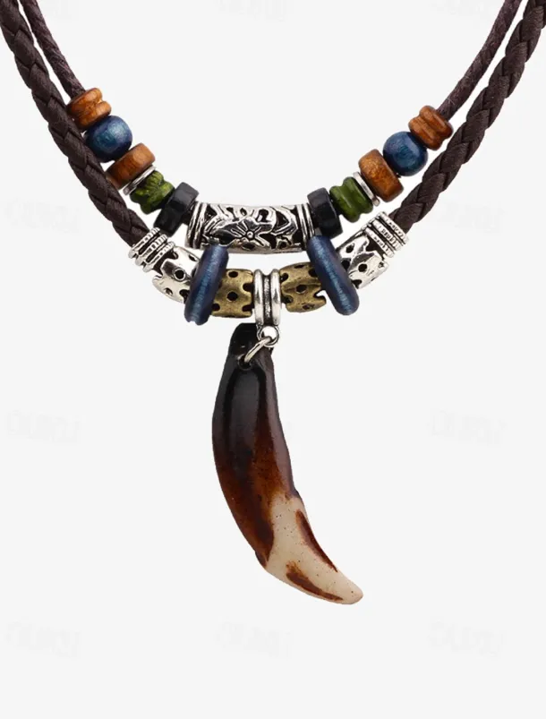 Men's Multi-Layer Anchor Pendant Necklace - Frosted Rope, Black Gallstone, Wooden Beads, and Alloy, Adjustable Length, Nautical Style for Casual and Beachwear