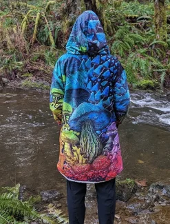 Men's Mushroom Winter Coat Fleece Jacket Coat Warm Breathable Comfortable Abstract Hippie Sports & Outdoor Daily Wear Going out Zipper Pocket Print Fall & Winter Hoodie Long Sleeve Blue