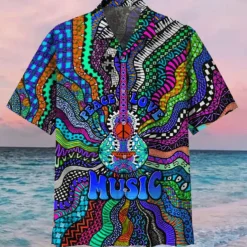 Men's Music Hippie Shirt Summer Hawaiian Shirt Button Up Shirt Short Sleeve Sports Fashion Streetwear Outdoor Casual Hawaiian Summer Spring Cuban Collar Print Blue Purple Rainbow