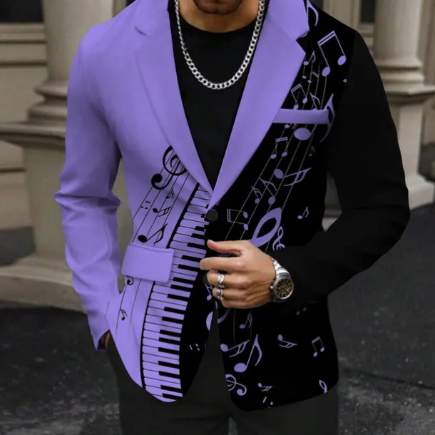 Men's Musical Notes Long Sleeve Turndown Business Casual Party Evening Wear Daily Buttons Print Multi Pocket