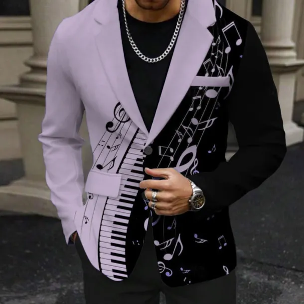 Men's Musical Notes Long Sleeve Turndown Business Casual Party Evening Wear Daily Buttons Print Multi Pocket