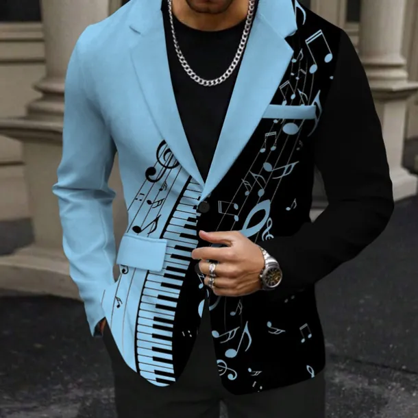 Men's Musical Notes Long Sleeve Turndown Business Casual Party Evening Wear Daily Buttons Print Multi Pocket