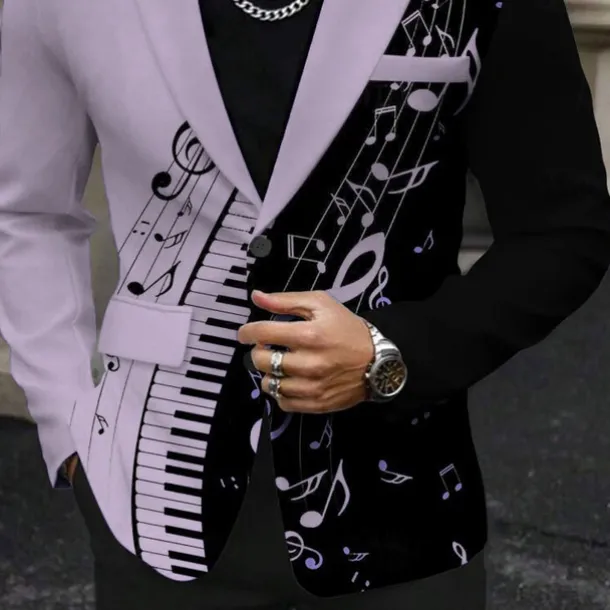 Men's Musical Notes Long Sleeve Turndown Business Casual Party Evening Wear Daily Buttons Print Multi Pocket