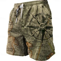 Men's Nautical Graphic Prints Compass Sweat Shorts Beach Shorts Terry Shorts Mid Waist Retro Vintage Casual Daily Holiday Streetwear Drawstring Elastic Waist 3D Print Designer Clothing Apparel