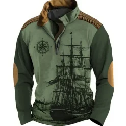 Men's Nautical Sweatshirts Sweatshirt Zip Sweatshirt Pullover Long Sleeve Sweatshirt Quarter Zip Daily Classic Casual 3D Print Holiday Going out Streetwear Print Spring & Fall