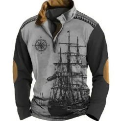 Men's Nautical Sweatshirts Sweatshirt Zip Sweatshirt Pullover Long Sleeve Sweatshirt Quarter Zip Daily Classic Casual 3D Print Holiday Going out Streetwear Print Spring & Fall