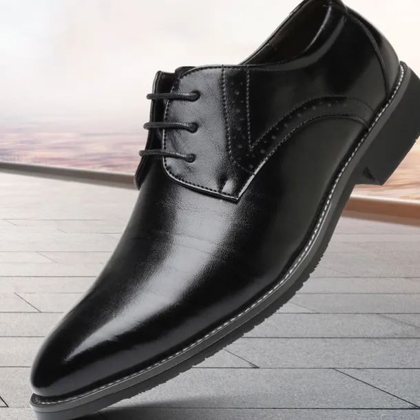 Men's Navy Blue Faux Leather Oxford Shoes – Stylish Lace-Up Design for Business and Formal Wear