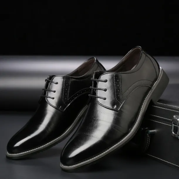 Men's Navy Blue Faux Leather Oxford Shoes – Stylish Lace-Up Design for Business and Formal Wear