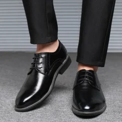 Men's Navy Blue Faux Leather Oxford Shoes – Stylish Lace-Up Design for Business and Formal Wear