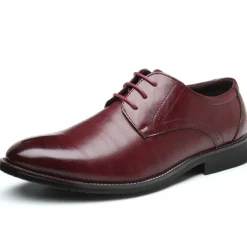 Men's Navy Blue Faux Leather Oxford Shoes – Stylish Lace-Up Design for Business and Formal Wear