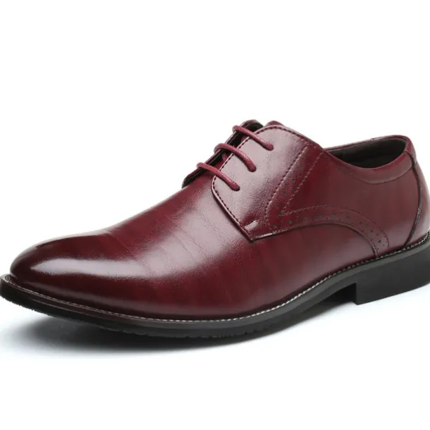 Men's Navy Blue Faux Leather Oxford Shoes – Stylish Lace-Up Design for Business and Formal Wear