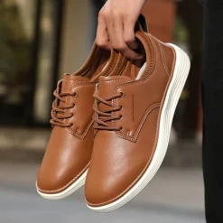 Men's Navy Blue Leather Oxford Shoes – Classic Lace-Up Dress Shoes for Business & Formal Events