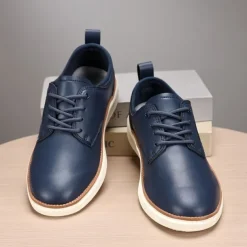 Men's Navy Blue Leather Oxford Shoes – Classic Lace-Up Dress Shoes for Business & Formal Events