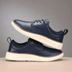 Men's Navy Blue Leather Oxford Shoes – Classic Lace-Up Dress Shoes for Business & Formal Events