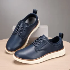 Men's Navy Blue Leather Oxford Shoes – Classic Lace-Up Dress Shoes for Business & Formal Events