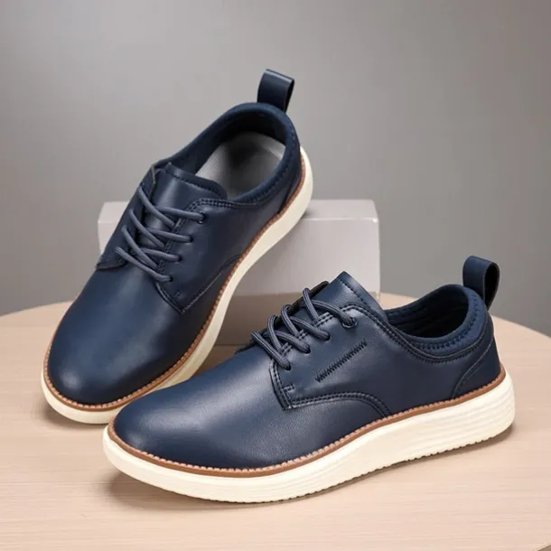 Men's Navy Blue Leather Oxford Shoes – Classic Lace-Up Dress Shoes for Business & Formal Events