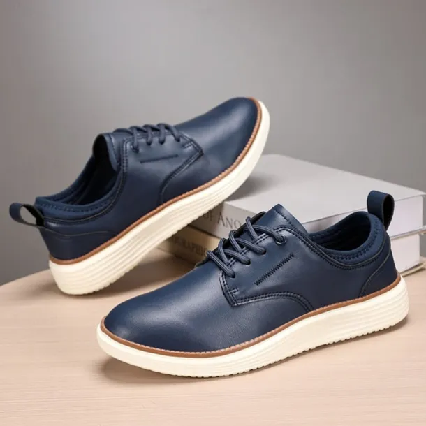 Men's Navy Blue Leather Oxford Shoes – Classic Lace-Up Dress Shoes for Business & Formal Events