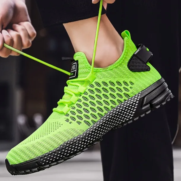 Men's Neon Green Breathable Athletic Sneakers – Lightweight Mesh Running Shoes with Cushioned Sole