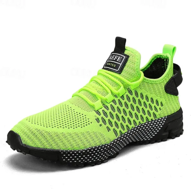 Men's Neon Green Breathable Athletic Sneakers – Lightweight Mesh Running Shoes with Cushioned Sole