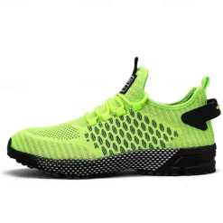 Men's Neon Green Breathable Athletic Sneakers – Lightweight Mesh Running Shoes with Cushioned Sole